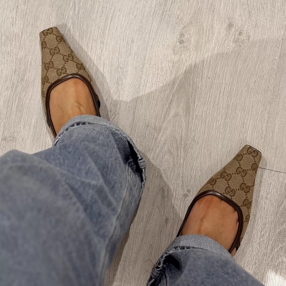 GUCCI GG leather-trimmed slingback flats size 37 - Picture 6 of 11